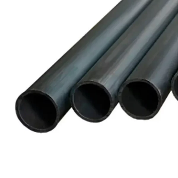 Nombre del producto: Tubo S/C A/C de 4" en CED. 40 tramo de 6 a 6.50 mts Categoría: Perfil Tubular Rectangular Atributos del producto: - Material: PVC o polipropileno (inferido por el acabado negro) - Color: Negro - Tamaño: Diámetro de 4 pulgadas, longitud de 6 a 6.50 metros - Forma: Tubular - Diseño: Liso y uniforme, sin marcas visibles - Componentes: Tubos separados, con extremos abiertos Funcionalidad e uso: - Ideal para aplicaciones de aire acondicionado, conducción de aire frío o caliente. Elementos técnicos: - Conectores: Extremos abiertos para acoplamiento con otros tubos o accesorios. - Instrucciones: No visibles en la imagen, pero se requiere seguimientos de estándares de instalación. Diferenciadores: - Diámetro y longitud específicos para aplicaciones HVAC. - Material resistente a la corrosión y a temperaturas moderadas. Marca: No visible en la imagen.