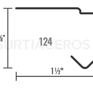 Nombre del producto: TUBULAR 124 CAL.18 Categoría: Perfil Atributos del producto: - Material: Acero (inferido por el contexto de "TUBULAR") - Color: No especificado en la imagen - Tamaño: - Altura: 5/8" - Ancho: 1½" - Forma: Perfil tubular con un diseño en "U" Detalles técnicos: - Identificación: Número "124" visible en el centro del perfil - Diseño: Perfil tubular, con un corte en "U" en uno de los extremos Uso y funcionalidad: - El perfil tubular es comúnmente utilizado en estructuras metálicas, refuerzos y aplicaciones que requieren resistencia y durabilidad. Texto visible: - “124” - “Surtíaceros” (probable marca) Diferenciadores o elementos técnicos: - Se observan especificaciones dimensionales que son clave para la aplicación del producto. - Conectores o uniones no son visibles en esta imagen. Marca: Surtíaceros (inferido por el texto visible). Esta información se basa únicamente en la imagen y los datos proporcionados.