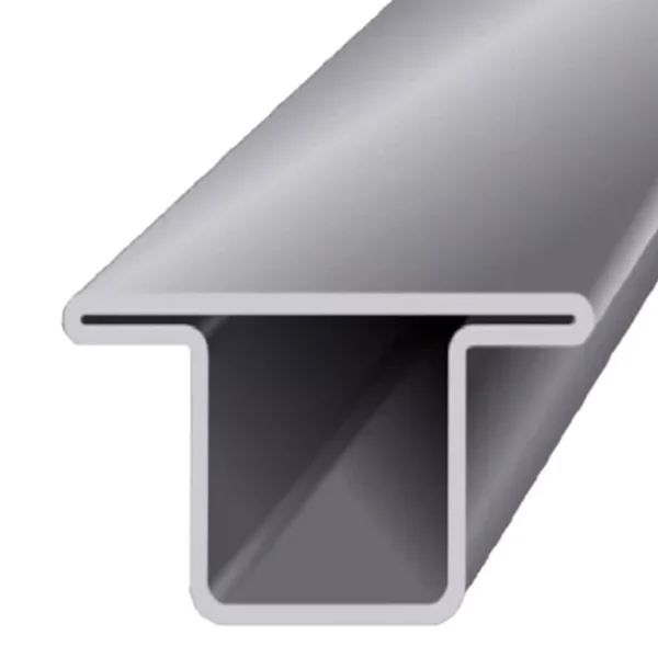 Nombre del producto: TUBULAR 101 CAL.18 Categoría: Perfil Atributos del producto: - Material: Acero o aleación metálica (inferido por el acabado). - Color: Gris (basado en la imagen). - Tamaño: No especificado en la imagen. - Forma: Tubular en forma "T". - Diseño: Diseño liso y uniforme, sin detalles decorativos visibles. - Componentes: Se presenta como un perfil tubular que puede encajar con otros componentes. Funcionalidad: Utilizado como soporte estructural en diversas aplicaciones, como la construcción o fabricación de muebles. Proporciona rigidez y soporte. Texto visible: No se pueden identificar etiquetas, instrucciones o marca en la imagen. Diferenciadores o elementos técnicos: - Conectores: Diseño de perfil que podría permitir una conexión con otros perfiles o estructuras. - Funcionalidad específica: Posible utilización en aplicaciones donde se requiera un canal o soporte. Marca: No se identifica en la imagen.