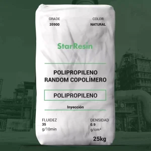 Nombre del producto: PP-RCOPP 35900-STAR RESIN Categoría: Polipropileno Marca: StarResin Color: Natural Peso: 25 kg Propiedades técnicas: - Fluidez: 35 g/10min - Densidad: 0.9 g/cm³ Descripción e información adicional: - Tipo: Polipropileno Random Copolímero - Aplicaciones: Inyección Notas: Este resina es nucleada, contiene agente antistático y se produce sin componentes animales ni ftalatos. Características relevantes: - Útil para la fabricación de productos de consumo y en empaques de alimentos. - Los resultados satisfactorios de este producto dependen de la responsabilidad del cliente para su adecuación en aplicaciones.