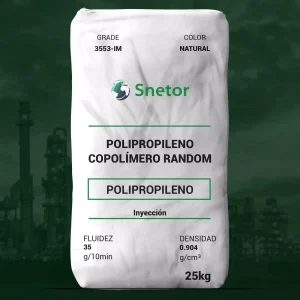 Nombre del producto: PP - HOPP - MFI35 - SNETOR - 3553-IM Categoría: Polipropileno Marca: Snetor Color: Natural Peso: 25 kg Tipo de material: Polipropileno, copolímero random Propiedades nominales: - Fluidez (Melt Flow Rate): 35 g/10 min - Densidad: 0.904 g/cm³ Usos y aplicaciones: - Productos de consumo - Artículos de hogar - Empaque rígido de paredes delgadas Características técnicas: - Se utiliza en aplicaciones de moldeo por inyección - Excelente claridad - Buen rendimiento de moldeo en partes de medianas a delgadas Cumple con las regulaciones de la FDA según 21 CFR 177.1520. Discernimiento de riesgo: El usuario es responsable de verificar el rendimiento del producto según su aplicación específica. Contacto: - Email: plastics@snetor.fr - Teléfono: +33 1 49 04 88 88