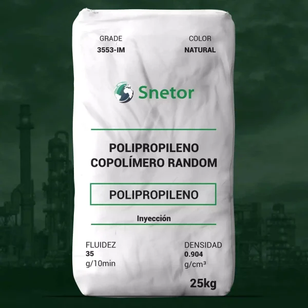 Nombre del producto: PP - HOPP - MFI35 - SNETOR - 3553-IM Categoría: Polipropileno Marca: Snetor Color: Natural Peso: 25 kg Tipo de material: Polipropileno, copolímero random Propiedades nominales: - Fluidez (Melt Flow Rate): 35 g/10 min - Densidad: 0.904 g/cm³ Usos y aplicaciones: - Productos de consumo - Artículos de hogar - Empaque rígido de paredes delgadas Características técnicas: - Se utiliza en aplicaciones de moldeo por inyección - Excelente claridad - Buen rendimiento de moldeo en partes de medianas a delgadas Cumple con las regulaciones de la FDA según 21 CFR 177.1520. Discernimiento de riesgo: El usuario es responsable de verificar el rendimiento del producto según su aplicación específica. Contacto: - Email: plastics@snetor.fr - Teléfono: +33 1 49 04 88 88