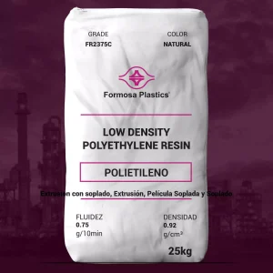 Nombre del producto: Formolene FR2375C Marca: Formosa Plastics Categoría: Polietileno Características del producto: - Tipo: Resina de Polietileno de Baja Densidad - Fluidez: 0.75 g/10 min - Densidad: 0.92 g/cm³ - Color: Natural Aplicaciones sugeridas: - Film agrícola - Film de colación y encogimiento - Film de medio deber - Film para congelados - Bolsas de compradores - Co-extrusión - Film de laminación - Envasado tipo Form Fill and Seal Propiedades físicas (nominales): - **Densidad:** 0.923 g/cc - **Melt Index:** 0.75 - **Dart Impact:** 180 g - **Elmendorf Tear Strength:** 350/150 g - **Tensile Strength at Break:** 4000/3200 psi - **Elongation at Break:** 310/530 % - **Secant Modulus @ 1%:** 35000/40000 psi - **Gloss (45°):** 59 - **Haze:** 8.4 % Nota: Propiedades del film de 1.97 mil (50 micrones) con un grosor específico de producción y condiciones de extrusión. Cumple con los requisitos de la FDA para contacto con alimentos según 21 CFR 177.1520.