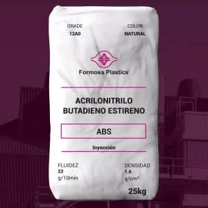 Nombre del producto: ABS - MFI22 - FORMOSA - TAIRILAC AG12A0 Categoría: Acrilonitrilo Butadieno Estireno Marca: Formosa Plastics Características del producto: - Color: Natural - Fluidez: 22 g/10 min - Densidad: 1.6 g/cm³ - Peso: 25 kg - Aplicación: Inyección Atributos técnicos relevantes: - Tipo de material: Acrilonitrilo Butadieno Estireno (ABS) - Propiedades mecánicas: Alta resistencia al impacto - Grado: General Purpose Identificación de texto visible: - "Formosa Plastics" - "ACRILONITRILO BUTADIENO ESTIRENO" - "ABS" - "Inyección" - "GRADE 12A0" - "COLOR NATURAL" Conclusiones sobre funcionalidad: - El producto está diseñado para procesos de inyección. Su alta fluidez y densidad lo hacen adecuado para diversas aplicaciones en la industria del plástico.