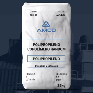 Nombre del producto: Polipropileno Copolímero Random Marca: AMCO Categoría: Polipropileno Color: Natural Peso: 25 kg Fluidez: 2 g/10 min Densidad: 0.9 g/cm³ Métodos de procesamiento: Inyección y Extrusión Características: - Copolímero random - Alta claridad - Fácil liberación del molde Aplicaciones: - Botellas moldeadas por extrusión - Packaging rígido - Cosméticos Nota: Este producto está destinado a aplicaciones generales y cumple con los requisitos de contacto alimentario.