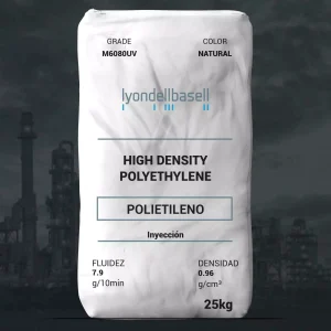 Nombre del producto: PE - HDPE - MFI7.9 - LYONDELLBASELL - M6080UV Categoría: Polietileno Marca: LyondellBasell Color: Natural Tamaño del envase: 25 kg Información técnica: - Fluidez: 7.9 g/10 min - Densidad: 0.96 g/cm³ Descripción del producto: Alathon M6080UV es un polietileno de alta densidad que presenta características de flujo mejoradas y un buen equilibrio entre rigidez y resistencia al impacto. Incluye un estabilizador UV para aplicaciones al aire libre. Aplicaciones: - Cajas - Bandejas - Contenedores Método de procesamiento: Moldeo por inyección Estado: Comercial: Activo Disponibilidad: América del Norte Diferenciadores técnicos: - Adecuado para aplicaciones al aire libre debido al estabilizador UV. - Balance óptimo entre rigidez y resistencia. Nota: La información sobre la seguridad y cumplimiento regulatorio está disponible mediante contacto con el representante de seguridad del producto de LyondellBasell.