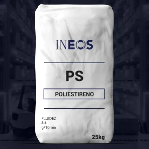 Nombre del producto: PS - GPPS - MFI 3.4 - 2600/2601 Categoría: Poliestireno Atributos del producto: - Material: Poliestireno - Color: Blanco (en el envase) - Tamaño/Capacidad: 25 kg - Fluidez: 3.4 g/10 min Detalles y componentes: - Marca: INEOS - Tipo de producto: Granulado de poliestireno Uso y funcionalidad: - Utilizado en procesos de moldes y aplicaciones en la industria. - Adecuado para productos que requieren un material ligero y fácil de trabajar. Elementos técnicos: - Envase de plástico para proteger el contenido. Diferenciadores: - Fluidez especificada, lo que indica un rendimiento particular en aplicaciones de procesamiento. Texto visible en el envase: - "INEOS" - "PS" - "POLIESTIRENO" - "FLUIDEZ 3.4 g/10min" - "25 kg"