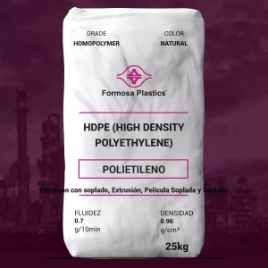 Nombre del producto: HDPE (Polietileno de Alta Densidad) Marca: Formosa Plastics Categoría: Polietileno Color: Natural Grado: Homopolímero Peso: 25 kg Propiedades físicas nominales: - Fluidez: 0.7 g/10 min - Densidad: 0.96 g/cm³ Uso sugerido: - Extrusión, Soplado, Película Soplada Aplicaciones: - Envasado de alimentos líquidos - Botellas para leche - Concentrados de refrescos - Agua destilada - Jugo de frutas Características técnicas: - Contiene aditivo antistatizante para reducir la acumulación de polvo - Cumple con los requisitos de la FDA según 21 CFR 177.1520 para contacto directo con alimentos Diferenciadores: - Buenas propiedades de rigidez - Resistencia al agrietamiento por tensión ambiental (ESCR): 15-20 horas Observaciones adicionales: - Las propiedades físicas reportadas son típicas del producto pero no deben usarse para fines de especificación.
