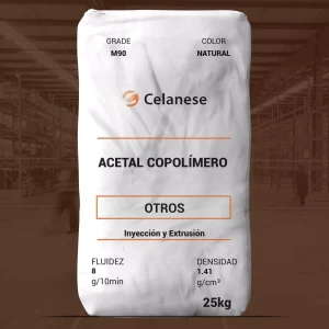Nombre del producto: OTR - MFI8 - CELANESE - CELCON M90 Marca: Celanese Categoría: Otros Color: Natural Peso: 25 kg Densidad: 1.41 g/cm³ Fluidez: 8 g/10min Uso: Inyección y Extrusión Descripción del material: Acetal copolímero, M90, grado de uso general. Características notables: Buena optimización de propiedades, adecuada para moldeo por inyección y extrusión de tubos delgados y películas de baja densidad. Este producto es ideal para aplicaciones que requieren un alto rendimiento y buena homogeneidad de fundido.