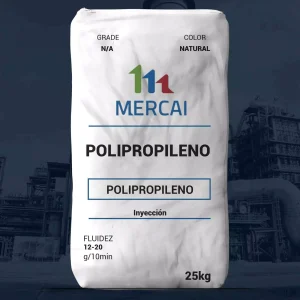 Nombre del producto: PP-FUERA DE GRADO - MERCAI Categoría: Polipropileno Atributos del producto: - Material: Polipropileno - Color: Natural - Tamaño: 25 kg - Fluidez: 12-20 g/10 min - Tipo: Inyección Elementos técnicos y diferenciadores: - Marca: MERCAI - Grado: N/A Funcionalidad e interpretación: Utilizado en procesos de inyección, adecuado para aplicaciones donde se requiere polipropileno con fluidez específica.