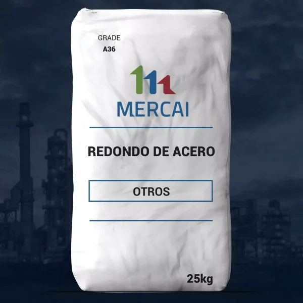 Nombre del producto: REDONDO DE ACERO A36 Categoría: Tubo Marca: MERCAI Material: Acero Grado: A36 Peso: 25 kg Forma: Redondo Uso: Estructural, construcción Detalles adicionales: Indicado como "OTROS" en la presentación del producto. Características relevantes: - Alta resistencia estructural - Aplicaciones en construcción y fabricación No se observan detalles adicionales sobre conectores, botones, o funcionalidades específicas en la imagen.