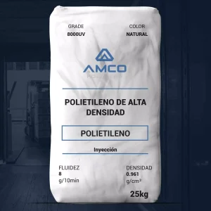 Nombre del producto: Exelene HDPE 8000UV Marca: AMCO Categoría: Polietileno Características del producto: - Material: Polietileno de alta densidad (HDPE) - Color: Natural - Tamaño: 25 kg por bolsa - Fluidez: 8 g/10 min - Densidad: 0.961 g/cm³ - Aplicaciones: - Cajas de plástico para cerveza, refrescos o jugos - Canastas para frutas y verduras Especificaciones técnicas: - Tipo: Polietileno homopolímero - Método de procesamiento: Inyección - Punto de fusión: > 600 °C - Resistencia a la tensión: > 4,500 psi - Dureza (Shore D): 80 - Temperatura de ablandamiento (Vicat): 70 °C - Temperatura de deflexión bajo carga: 87 °C - Temperatura de fragilidad: < -75 °C - Alargamiento a la ruptura: > 600% Aditivos: - Antioxidante - Estabilizador UV Cumplimiento normativo: - Cumple con los requisitos de la sección 177.1520 del Código de Regulaciones Federales de la FDA para contacto directo con alimentos.