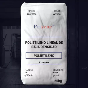 Nombre del producto: PE - LLDPE - MFI2.8 - PRIXENE - EL028E18 Categoría: Polietileno Marca: Prixene Características técnicas: - Fluidez: 2.8 g/10 min - Densidad: 0.918 g/cm³ - Color: Natural - Grado: EL028E18 - Presentación: 25 kg Propiedades: - Polietileno lineal de baja densidad para extrusión de película. - Diseñado para fácil procesamiento, con estabilidad térmica a altas temperaturas. - Excelentes propiedades ópticas y resistencia a la perforación y al desgarro. Aplicaciones: - Extrusión de película soplada. - Envoltura estirable de mano y paletas. - Film transparente y film en relieve fundido. - No destinado a aplicaciones farmacéuticas/médicas. Instrucciones de almacenamiento: - Evitar exposición directa a la luz solar y/o calor. - Almacenar en un lugar seco, preferiblemente sin exceder los 50°C. Nota: Se recomienda procesar la resina dentro de los 6 meses posteriores a la entrega.