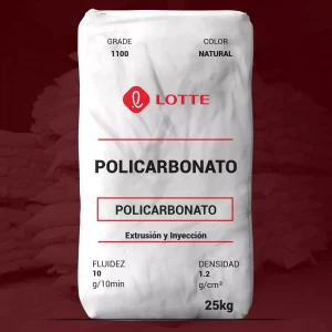 Nombre del producto: Policarbonato - PC-1100 Categoría: Policarbonato Marca: Lotte Peso: 25 kg Color: Natural Características técnicas: - Fluidez: 10 g/10min - Densidad: 1.2 g/cm³ Uso y funcionalidad: - Aplicaciones: Extrusión e inyección. - Proporciona alta resistencia al impacto, excelentes propiedades mecánicas y térmicas. Diferenciadores técnicos: - Adecuado para procesado por inyección y extrusión. - Se puede reciclar, pasando el 20% con resina virgen. Notas: ISO 9001, 14001, /TS 16949.