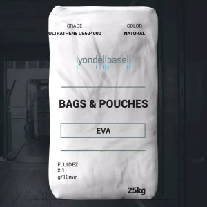 Nombre del producto: EVA - MFI2.1 - LYONDELLBASELL - UE624000 Categoría: Etileno Acetato de Vinilo Marca: LyondellBasell Detalles del producto: - Color: Natural - Tamaño: 25 kg - Aplicaciones: Bags & Pouches Características técnicas: - Fluidez (Melt Index): 2.1 g/10 min - Estado Comercial: Activo - Disponibilidad: América del Norte - Métodos de procesamiento: Blown Film, Cast Film, Wire & Cable Propiedades físicas típicas: - Contenido de Acetato de Vinilo: 18% - Resistencia a la Tracción (MD): 4900 psi (33.8 MPa) - Resistencia a la Tracción (TD): 4600 psi (31.7 MPa) - Elongación a la Ruptura (MD): 560% - Elongación a la Ruptura (TD): 670% - Dureza: 91 Shore A - Resistencia al Impacto Dart: 600 g - Temperatura de Ablandamiento Vicat: 142 °F (61 °C) - Biendureza a baja temperatura: <-105 °F (<-76 °C) - Haze: 1.3% - Gloss, (45°): 90 Uso y funcionalidad: - Utilizado en aplicaciones de empaques flexibles, respaldos para alfombras, películas de laminación y sellantes. - Características destacadas: excelente flexibilidad y propiedades a bajas temperaturas, adecuado para aplicaciones de film de mediana a alta resistencia y moldeado por inyección y soplado. Instrucciones/Regulaciones: - Consultar el boletín de gestión de productos (PSB) y la hoja de datos de seguridad (SDS) para información sobre cumplimiento normativo. Este resumen proporciona todas las características esenciales del producto para su uso en una página de ventas.