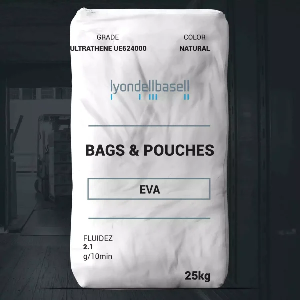 Nombre del producto: EVA - MFI2.1 - LYONDELLBASELL - UE624000 Categoría: Etileno Acetato de Vinilo Marca: LyondellBasell Detalles del producto: - Color: Natural - Tamaño: 25 kg - Aplicaciones: Bags & Pouches Características técnicas: - Fluidez (Melt Index): 2.1 g/10 min - Estado Comercial: Activo - Disponibilidad: América del Norte - Métodos de procesamiento: Blown Film, Cast Film, Wire & Cable Propiedades físicas típicas: - Contenido de Acetato de Vinilo: 18% - Resistencia a la Tracción (MD): 4900 psi (33.8 MPa) - Resistencia a la Tracción (TD): 4600 psi (31.7 MPa) - Elongación a la Ruptura (MD): 560% - Elongación a la Ruptura (TD): 670% - Dureza: 91 Shore A - Resistencia al Impacto Dart: 600 g - Temperatura de Ablandamiento Vicat: 142 °F (61 °C) - Biendureza a baja temperatura: <-105 °F (<-76 °C) - Haze: 1.3% - Gloss, (45°): 90 Uso y funcionalidad: - Utilizado en aplicaciones de empaques flexibles, respaldos para alfombras, películas de laminación y sellantes. - Características destacadas: excelente flexibilidad y propiedades a bajas temperaturas, adecuado para aplicaciones de film de mediana a alta resistencia y moldeado por inyección y soplado. Instrucciones/Regulaciones: - Consultar el boletín de gestión de productos (PSB) y la hoja de datos de seguridad (SDS) para información sobre cumplimiento normativo. Este resumen proporciona todas las características esenciales del producto para su uso en una página de ventas.