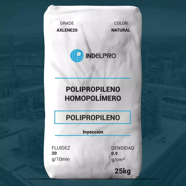 Nombre del producto: AXLENE 20 Marca: INDELPRO Categoría: Polipropileno Color: Natural Capacidad: 25 kg Características: - Tipo: Homopolímero de polipropileno - Fluidez (MFR): 20 g/10 min - Densidad: 0.9 g/cm³ - Aplicaciones: Inyección para recipientes, utensilios, etc. Usos y funcionalidades: - Alta rigidez - Buena estabilidad en el proceso - Utensilios caseros - Contenedores Advertencias de seguridad: - Usar protección para piel y ojos - Almacenar alejado de fuentes de ignición y bajo condiciones adecuadas de temperatura y humedad Información complementaria: - Cumple con FDA bajo 21 CFR 177.1520 - Fabricado en México Este producto no debe de ser utilizado en aplicaciones médicas, dispositivos médicos clase III, o en contacto directo con ingredientes farmacéuticos activos sin autorización previa.