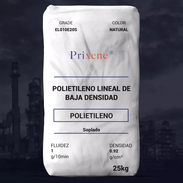 Nombre del producto: PE - LLDPE - MFI1 - PRIXENE - EL010E20S Marca: Prixene Categoría: Polietileno Color: Natural Tamaño: 25 kg Forma: Pellets Descripción del producto: El EL010E20S es una resina de Polietileno Lineal de Baja Densidad con excelente balance entre propiedades de procesamiento y película. Aplicaciones: - Película estirable - Bolsas de trabajo pesado - Empaque de alimentos - Sacos industriales - Bolsas para hielo y alimentos refrigerados Características: - Excelente procesabilidad - Buena tenacidad - Baja densidad (0.92 g/cm³) - Alta resistencia - Buen termo-sellado Propiedades generales: - Fluidez: 1 g/10 min - Densidad: 0.92 g/cm³ Especificaciones técnicas (valor típico): - Fuerza de Tensión MD (Yield): 1,400 psi (9.70 MPa) - Fuerza de Tensión MD (Break): 8,800 psi (60.70 MPa) - Elongación máxima MD: 540% - Módulo Secante - 1% Secant MD: 29,000 psi (200 MPa) - Resistencia al impacto por dardo: 200 g - Brillo (45°, película soplo): 65 - Nebulosidad: 7.6% Regulación: Cumple con la regulación FDA título 21.CFR177.1520 (.c) 3.2a Observaciones: La información es suministrada de buena fe y no constituye garantía. Solo los valores en el certificado de calidad son garantizados.