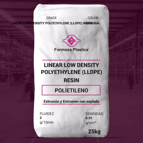 Nombre del producto: Formolene L62022B Marca: Formosa Plastics Categoría: Polietileno Propiedades Físicas Nominales: - Tipo de material: Polietileno de Baja Densidad Lineal (LLDPE) - Color: Natural - Fluidez: 2 g/10min - Densidad: 0.91 g/cm³ - Capacidad del envase: 25 kg Aplicaciones Sugeridas: - Extrusión y filmación de estiramiento (capa central) Información Adicional: - Fabricación mediante tecnología de fase gaseosa. - Cumple con las regulaciones de la FDA para contacto directo con alimentos. Características: - Diseño para aplicaciones de film estirable multilaminado. - Propiedades de film medidas en film de 20 micrones extruido a 1,000 ft/min. Evidencias Visuales: - Bolsa de 25 kg con información clara sobre tipo de material y propiedades. Elementos diferenciadores: - Adaptación para la extrusión y el uso seguro en contacto con alimentos.