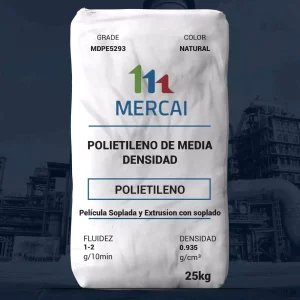 Nombre del producto: PE - LLDPE - MFI1 - MERCAI - OG 1-2 Categoría: Polietileno Marca: MERCAI Color: Natural Tamaño: 25 kg Características: - Material: Polietileno de media densidad - Aplicaciones: Película soplada y extrusión, laminado, liners delgados, bolsas de compras, bolsas de transporte, bolsas de basura, películas coextruidas, empaques para consumidores, aplicaciones de propósito general Especificaciones: - Fluidez (Melt Flow Rate) a 190 °C y 2.16 kg: 1 - 2 g/10 min - Densidad: 935 kg/m³ - Resistencia a la tracción (Strength at Yield TD): 11 MPa - Estrés al fallo (Stress at break, MD): 40 MPa - Haze: 11% - Brillo (Gloss 45°): 2.8% - Resistencia al impacto Dart: 85 g - Módulo secante al 1% (1% secant modulus, MD): 195 MPa Notas: - Los valores presentados son nominales y tienen como objetivo proporcionar datos precisos, aunque se exime de responsabilidad por parte de The Plastics Exchange. - Página web: www.theplasticsexchange.com Elementos diferenciadores: - Versatilidad para diversas aplicaciones de empaques y presentación en bolsa de 25 kg.