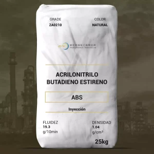 Nombre del producto: ABS - MFI19.3 - ZHEJIANG - ZA0210 Categoría: Acrilonitrilo Butadieno Estireno Atributos del producto: - Material: Acrilonitrilo Butadieno Estireno (ABS) - Color: Natural - Fluidez: 19.3 g/10min - Densidad: 1.04 g/cm³ - Peso: 25 kg - Grado: ZA0210 - Uso: Inyección Características técnicas: - Tipo de plástico: ABS - Aplicación en procesos de inyección Elementos visibles: - Texto en el empaque: "ACRILONITRILO BUTADENO ESTIRENO", "ABS", "Inyección", "FLUIDEZ", "DENSIDAD", "25kg". - Gráfico de la marca (ZHEJIANG) presente en el empaque. Inferencias sobre uso y funcionalidad: Este producto es utilizado en la fabricación de piezas por inyección, destacándose por su fluidez y densidad especificadas.
