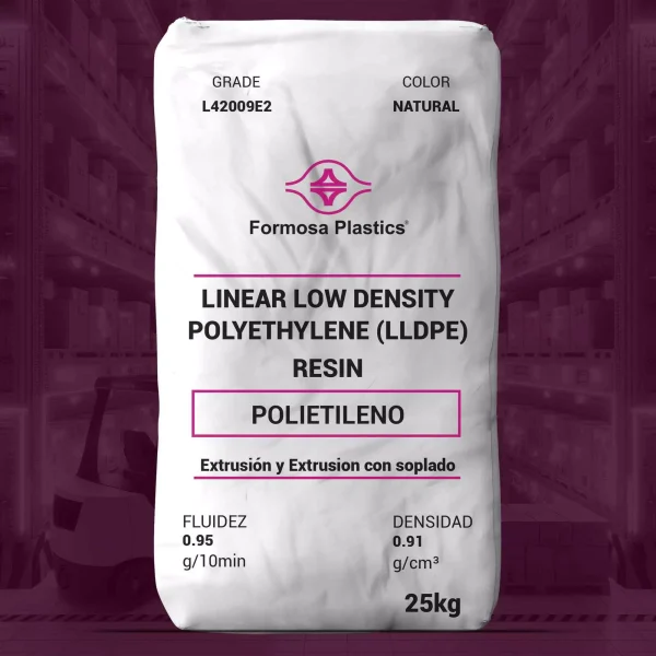 Nombre del producto: PE - LLDPE - MFI0.95 - FORMOSA - FORMOLENE L42009E2 Categoría: Polietileno Marca: Formosa Plastics Tipo de material: Polietileno de Baja Densidad Lineal (LLDPE) Clase de producto: Resina para aplicaciones de extrusión de película Color: Natural Formato: Bolsa de 25 kg Propiedades físicas nominales: - Densidad: 0.91 g/cm³ - Fluidez (Índice de fusión): 0.95 g/10 min Detalles adicionales: - Características: Resina de uso general para extracción de películas, con excelente resistencia y tenacidad. - Aplicaciones sugeridas: Mezcla de resinas, revestimientos industriales, empaque industrial, bolsas para prendas, coextrusión. - Cumple con requisitos de la FDA para contacto con alimentos directo. Nota: Las propiedades de la película se basan en una película soplada de 25 micrones. Las propiedades reales pueden variar según condiciones operativas y paquetes de aditivos.