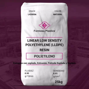 Nombre del producto: PE - LLDPE - MFI0.95 - FORMOSA - FORMOLENE L42009A Categoría: Polietileno Marca: Formosa Plastics Color: Natural Tamaño del envase: 25 kg Propiedades Físicas Nominales: - Densidad: 0.91 g/cm³ - Fluidez (Melt Index): 0.95 g/10 min Aplicaciones Sugeridas: - Mezcla de Resina - Forros Industriales - Empaque Industrial - Bolsas para Prendas - Co-extrusión Características Técnicas: - Tipo: Polietileno de Baja Densidad Lineal (LLDPE) - Uso: Extrusión de películas (soplado y sólida) - Cumple con requisitos de FDA para contacto con alimentos Diferenciadores: - Alta resistencia y tenacidad, especialmente en gauges delgados - Amplia gama de paquetes de aditivos disponibles. Nota: Las propiedades de la película se basan en una película soplada de 25 micrones producida con una relación de expansión 2.5:1. Las propiedades reales pueden variar dependiendo de las condiciones operativas y los paquetes de aditivos.