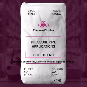 Nombre del producto: Formolene® E6210A Categoría: Polietileno (PE 100) Marca: Formosa Plastics **Características del producto:** - **Color:** Natural - **Tipo de producto:** Resina de polietileno de alta densidad (HDPE) - **Aplicaciones sugeridas:** Sistemas de tuberías a presión, agua potable, recolección y distribución de petróleo y gas, aplicaciones químicas, industriales y de minería, sistemas de alcantarillado **Propiedades Nominales:** - **Fluidez (Melt Index):** 0.04 g/10 min - **Densidad:** 0.94 g/cm³ **Propiedades mecánicas:** - **Tensile Yield Strength:** >3,500 psi (>24 MPa) - **Elongación al romper:** >600% - **Módulo de flexión (1% Secant):** >135,000 psi (>931 MPa) **Estabilidad térmica:** - **Temperatura de estabilidad:** >500°F (260°C) **Otros elementos técnicos:** - **Brittleness Temperature:** <-95°F (<-70°C) - **Notched Izod Impact a 23°C:** 9.1 ft·lb/in (490 J/m) Este producto es adecuado para aplicaciones que requieren alta durabilidad y resistencia, cumpliendo con normas de calidad para uso en sistemas de agua potable y otras aplicaciones industriales.