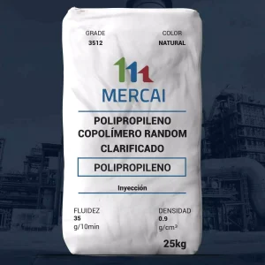 Nombre del producto: MERCAI - Polipropileno Copolímero Random Clarificado Categoría: Polipropileno Características del producto: - Grado: 3512 - Color: Natural - Uso: Inyección - Fluidez: 35 g/10 min (Melt Flow) - Densidad: 0.9 g/cm³ Especificaciones técnicas: - Aplicación: Aceptable para contacto alimentario - Claridad: Excelente con NX 8000 Dimensiones del empaque: - Peso: 25 kg Detalles de la marca: - Marca: MERCAI Notas adicionales: - La información presentada es de valores nominales. - Los datos mostrados son responsabilidad de Mercai.