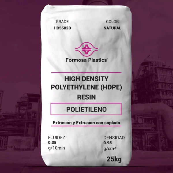 Nombre del producto: Formolene® HB5502B Categoría: Polietileno (HDPE) Marca: Formosa Plastics Color: Natural Peso: 25 kg Características físicas: - Densidad: 0.95 g/cm³ - Fluidez: 0.35 g/10 min Aplicaciones sugeridas: - Envases farmacéuticos - Productos de cuidado personal - Blanqueadores y detergentes - Productos químicos e industriales Detalles técnicos: - Diseñado para aplicaciones de moldeo por soplado - Excelente rigidez y resistencia a la fisuración por estrés - Cumple con requisitos de la FDA para contacto directo con alimentos Instrucciones y uso: - Extrusión y moldeo con soplado Elementos diferenciadores: - Alta resistencia estructural - Propiedades adecuadas para una variedad de aplicaciones industriales