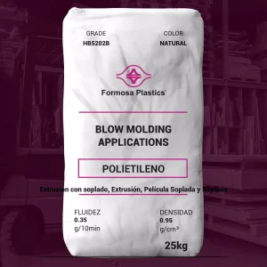 Nombre del producto: Resina de Polietileno de Alta Densidad (HDPE) Marca: Formosa Plastics Categoría: Polietileno Grado: HB5202B Color: Natural Peso: 25 kg Fluidez: 0.35 g/10 min Densidad: 0.95 g/cm³ Aplicaciones sugeridas: - Aplicaciones de moldeo por soplado - Contenedores - Biocidas y detergentes - Cubiertas industriales - Productos químicos - Tanques Características técnicas: - Resistencia a la fisuración por tensión ambiental (ESCR): 50 horas - Resistencia de tracción al romper (Tensile Yield Strength): 3900 psi (27 MPa) - Alargamiento máximo: >600% - Temperatura de fragilidad: <-180 °F (<-118 °C) - Módulo de flexión: 190,000 psi (1309 MPa) Certificación: Cumple con los requisitos de la FDA para contacto directo con alimentos (21 CFR 177.1520) Nota: Las propiedades nominales reportadas son típicas del producto, pero no reflejan la variabilidad normal de las pruebas y no deben usarse para fines de especificación.