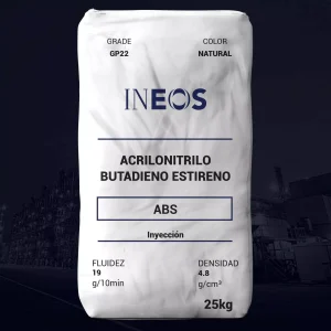 Nombre del producto: ABS - MFI19 - INEOS - GP-22 Categoría: Acrilonitrilo Butadieno Estireno (ABS) Marca: INEOS Características del producto: - Color: Natural - Peso: 25 kg - Fluidez: 19 cm³/10min - Densidad: 4.8 g/cm³ Uso y funcionalidad: - Tipo de procesamiento: Inyección - Diseño adecuado para aplicaciones generales con alta resistencia al impacto y distorsión por calor. Elementos técnicos: - Grado: GP22 - Aplicaciones típicas: Sectores que requieren carcasas y otros productos moldeados. Transcripción de etiquetas visibles: - "Acrilonitrilo Butadieno Estireno" - "ABS" - "Inyección" - "Fluidez" - "Densidad" - "25kg" Diferenciadores: - Excelente resistencia mecánica y térmica. - Ideal para aplicaciones que requieren características de moldeo por inyección.