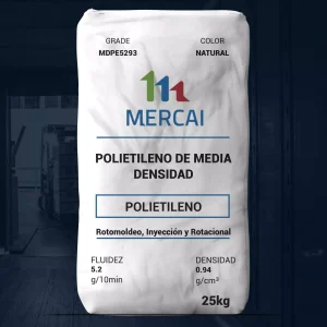 Nombre del producto: MDPE5293 Categoría: Polietileno Marca: MERCAI Descripción: Polietileno de media densidad, combina rigidez y flexibilidad, ideal para moldeo rotacional. Color: Natural Presentación: Pulverizado Aditivo: Protector UV Aplicaciones: Juguetes, contenedores/tanques, moldeo personalizado de uso general, piezas marinas/acuáticas. Propiedades: - Fluidez: 5.2 g/10 min (ASTM D 1238) - Densidad: 0.94 g/cm³ (ASTM D792) - Tamaño de partícula: 2.877% (malla 35, ASTM D1921) Presentación: 25 kg Nota: Los resultados son evaluaciones de laboratorio y pueden variar en condiciones de uso por parte del cliente.