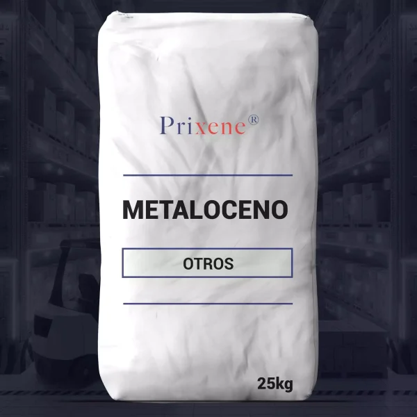 Nombre del producto: INGENIERIA -EL035E18SM-PRIXENE Categoría: Otros Marca: Prixene Material: Metaloceno Peso: 25 kg Uso: Producto químico para aplicaciones industriales Instrucciones adicionales e información del manual no visibles en la imagen. Diferenciadores técnicos: Producto con propiedades específicas del metaloceno, utilizado en diversas aplicaciones. Texto visible: "METALOCENO", "OTROS", "25kg", "Prixene®".