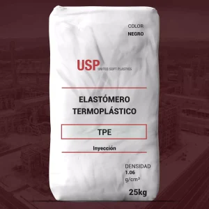 Nombre del producto: UNISOFT STANDARD™ ST-74A-BK-4-14OS Categoría: Elastómero Termoplástico (TPE) Color: Negro Densidad: 1.06 g/cm³ Peso: 25 kg Tipo de aplicación: Inyección Características: - Compuesto basado en copolímero de estireno-etileno/butadieno. - Excelente procesabilidad y resistencia a la intemperie. - Adhesión a polipropileno. Usos: - Inyección de moldes y extrusión. - Aplicaciones en industrias automotriz, electrónica e industrial. Propiedades mecánicas: - Dureza Shore: 74 A - Resistencia a la tracción: 850 psi (5.9 MPa) - Elongación al romper: 350% Recomendaciones de procesamiento: - Preferiblemente usar máquina de inyección de 2 componentes. - Purga antes y después del uso. - No es higroscópico, secado solo si se almacenó en humedad. Propiedades de contracción: - Valores de contracción entre 1.1-1.8%. - Comportamiento anisotrópico en la dirección de flujo. Propiedades reológicas: - Viscosidad dependiente de la tasa de corte. Temperaturas de moldeo: - Zona 1 (trasera): 330°F - 370°F (165°C - 190°C) - Zona 2 (delantera): 370°F - 410°F (190°C - 210°C) - Zona 3 (boquilla): 410°F - 435°F (210°C - 225°C) - Molde: 850°F - 1500°F (300°C - 650°C) Marca: UNITED SOFT PLASTICS, INC.