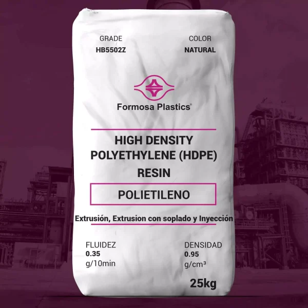 Nombre del producto: Formolene® HB5502Z Categoría: Polietileno (HDPE) Marca: Formosa Plastics Color: Natural Peso: 25 kg Propiedades físicas nominales: - Densidad: 0.95 g/cm³ - Fluidez: 0.35 g/10 min Usos sugeridos: - Aplicaciones de moldeo por inyección y soplado - Envasado farmacéutico Características destacadas: - Contiene un aditivo de liberación de molde, eliminando la necesidad de agentes externos en la máquina - Cumple con los requisitos de la FDA para contacto directo con alimentos según 21 CFR 177.1520 - Alta resistencia al agrietamiento por tensión ambiental (ESCR): 35 h Aspectos técnicos: - Resina de polietileno de alta densidad - Propiedades mecánicas adecuadas para aplicaciones industriales Información adicional: - Publicado el 6/01/05, revisado el 1/04/16 - Los valores son típicos del producto, no deben usarse para especificaciones exactas.