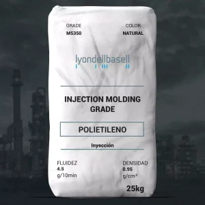 Nombre del producto: PE - HDPE - MFI4.5 - LYONDELLBASELL - ALATHON M5350 Categoría: Polietileno Marca: LyondellBasell Color: Natural Tamaño: 25 kg Uso: Grado de moldeo por inyección Fluidez: 4.5 g/10 min Densidad: 0.95 g/cm³ Detalles de producto: - Material: Polietileno de alta densidad (HDPE) - Aplicaciones: Fabricación de envases, contenedores y componentes para contacto con alimentos - Propiedades: Alta resistencia al impacto, baja olores, buen estabilidad de procesamiento Recomendaciones de uso y procesamiento: - Técnica: Moldeo por inyección - Condiciones de inicio: Consultar con representante para detalles específicos Propiedades adicionales: - Cumple con la regulación de la FDA para contacto con alimentos - Temperatura de fusión: 267.3 °F (130.7 °C) Este producto es adecuado para su uso en aplicaciones que requieren un material fuerte y duradero.