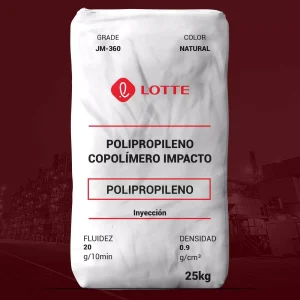 Nombre del producto: PP - IMPACTO - MFI20 - LOTTE - LOTTE JM-360 Categoría: Polipropileno Marca: LOTTE Color: Natural Tamaño: 25 kg ### Propiedades físicas y técnicas: - Grado: JM-360 - Fluidez: 20 g/10min - Densidad: 0.9 g/cm³ ### Aplicaciones: - Inyección - Bienes industriales y domésticos ### Características clave: - Buen equilibrio entre rigidez y resistencia al impacto ### Información adicional: - Estándares: ISO 9001, ISO 14001, /TS 16949 - Última actualización: 2022/09/21