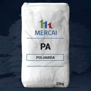 Nombre del producto: POLIXL- PA6HIN - MERCAI - High impact - Natural - Lubricated Categoría: Poliamida Atributos del producto: - Material: Poliamida - Color: Blanco (embalaje) - Tamaño: 25 kg (peso del embalaje) - Forma: Saco - Marca: MERCAI Información adicional: - Funcionalidad: Material de alta resistencia y lubricado para aplicaciones industriales. - Detección de texto visible: "PA", "POLIAMIDA", "25kg", "MERCAI". Diferenciadores técnicos: - Alta resistencia al impacto - Lubricación para mejorar flujo y procesabilidad No se observan otros componentes o características evidentes en la imagen.