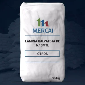 Nombre del producto: LAMINA GALVATEJA DE 6.10MTL Categoría: Lamina Marca: MERCAI Peso: 25 kg Dimensiones: 6.10 metros Características: - Material: Galvanizado - Tipo: Laminado - Uso: Construcción y techado Detalles técnicos: - Capacidad: 6.10 metros de longitud - Otras especificaciones: Indica "OTROS" en el etiquetado Funcionalidad: - Diseñada para cubrir superficies, resistente a la corrosión, adecuada para ambientes exteriores. Diferenciadores: - Estructura de acero galvanizado para mayor durabilidad. - Presentación en bolsa para facilitar el transporte.