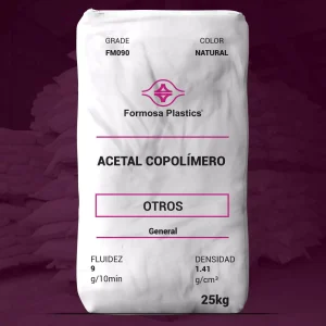 Nombre del producto: OTR - MFI9 - FORMOSA - ACETAL FM090 Marca: Formosa Plastics Categoría: Otros Color: Natural Peso: 25 kg Características técnicas: - Fluidez: 9 g/10 min - Densidad: 1.41 g/cm³ Aplicaciones: - Botones y sujetadores a presión - Fontanería y ferretería - Engranajes - Componentes electrónicos - Piezas automotrices - Electrodomésticos - Rodamientos - Otras piezas de inyección Diferenciadores técnicos: - Acetal Co-Polímero - Atractivo para aplicaciones que requieren mínima moldura Nota: La información está basada en el producto visible en la imagen y en el texto proporcionado.