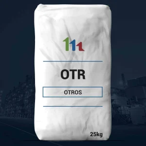 Nombre del producto: GENERIC POLYMER OTHER PLACEHOLDER Categoría: Otros Atributos del producto: - Material: Polímero (específico no indicado) - Color: Blanco - Tamaño: 25 kg - Forma: Saco - Componentes visibles: Saco de polipropileno o material similar Texto visible transcrito: - OTR - OTROS - 25 kg Funcionalidad e uso: - Posiblemente utilizado para propósitos industriales o de construcción, dada su categoría y presentación en saco. Diferenciadores técnicos: - Marca visible en el saco: 111 (símbolos de color verde y rojo, representación gráfica del número). - Tipo de producto claramente etiquetado.