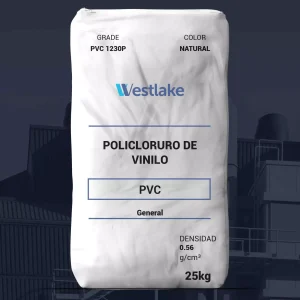 Nombre del producto: PVC 1230P Marca: Westlake Categoría: Policloruro de Vinilo Color: Natural Peso: 25 kg Densidad: 0.56 g/cm³ Atributos del producto: - Material: PVC - Apariencia: Polvo blanco libremente fluido - Tamaño del paquete: No especificado en imagen Usos sugeridos: - Extrusión de productos rígidos de PVC como tuberías y perfiles Propiedades técnicas destacadas: - K-value: 65 - Viscosidad inherente: 0.89 (ASTM D5225) - Viscosidad relativa: 2.17 (1.0% en ciclopentanona a 25°C) - Volátiles (% máximo): 0.30 - Clasificación de celda ASTM: GP3-16040 Observaciones: - La resina es adecuada para la producción de tuberías rígidas y se puede procesar tanto a través de extrusión de un solo tornillo como de múltiples tornillos. - Tiene buena estabilidad térmica y características de densidad a granel. Advertencias: - La información proporcionada se considera precisa pero se presenta sin garantía de ningún tipo.