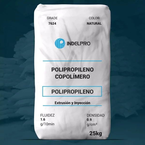 Nombre del producto: PP - COPP - MFI1.6 - INDELPRO - IMPACTO 7624 Categoría: Polipropileno Marca: INDELPRO Material: Polipropileno copolímero de impacto Color: Natural Tamaño del empaque: 25 kg Características Técnicas: - Fluidez: 1.6 g/10 min - Densidad: 0.9 g/cm³ - Aplicaciones: Extrusión e inyección - Buenas propiedades de resistencia al impacto - Alta estabilidad dimensional - Resistencia a la temperatura de deformación: 183°F (84°C) a 66 psi (0.46 MPa) Usos típicos: - Productos para electrodomésticos - Material para fabricación de perfiles Notas de seguridad: - Manipular con cuidado para evitar contacto con piel y ojos - Almacenar en condiciones adecuadas para evitar degradación Información adicional: El producto cumple con las normativas de la FDA para contacto con alimentos (21 CFR 177.1520).