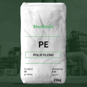 Nombre del producto: PE - LLDPE - MFI 20 - Star Resin 20924 Categoría: Polietileno Atributos del producto: - Material: Polietileno (PE) - Fluidez: 20 g/10min - Densidad: 0.92 g/cm³ - Peso: 25 kg Características destacadas: - Marca: StarResin - Formato: Saco Detalles funcionales: - Uso: Material para procesos de fabricación - Aspecto: Saco blanco con texto impreso en verde y negro Elementos diferenciadores: - Información técnica clara que indica la fluidez y densidad, útil para aplicaciones específicas.