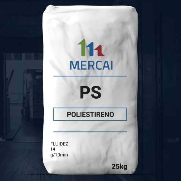Nombre del producto: PS - GPPS - MFI4 - MERCAI Categoría: Poliestireno Atributos del producto: - Material: Poliestireno - Color: Blanco - Tamaño: 25 kg - Fluidez: 14 g/10 min - Marca: MERCAI Detalles técnicos: - Información destacable en el empaque: "FLUIDEZ 14 g/10min" - Contenido: 25 kg Funcionalidad: - Utilizado en aplicaciones de poliestireno, ideal para fabricación de productos plásticos. Diferenciadores: - Alta fluidez, adecuada para procesos de moldeo. No se observan elementos adicionales como conectores, botones o características únicas en la imagen.