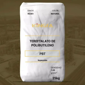Nombre del producto: PBT - KINGFA - RG301 Categoría: Tereftalato de Polibutileno Color: Natural Densidad: 1.65 g/cm³ Capacidad: 25 kg Aplicación: Inyección Características principales: - Material: Tereftalato de Polibutileno (PBT) - Uso: Fabricación de piezas mediante inyección - Densidad: Proporciona características específicas para aplicaciones industriales Instrucciones de uso: Ideal para aplicaciones que requieren alta resistencia mecánica y estabilidad térmica.
