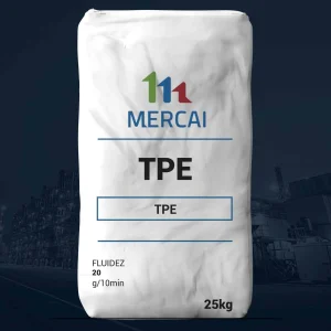 Nombre del producto: PE - LLDPE - MFI20 - MERCAI Categoría: Elastómero Termoplástico Atributos extraídos: - **Marca:** MERCAI - **Material:** TPE (Elastómero Termoplástico) - **Color:** Blanco (color del envase) - **Tamaño/Capacidad:** 25 kg - **Fluidez:** 20 g/10 min Detalles funcionales: - El producto es un elastómero, lo que sugiere flexibilidad y durabilidad. - Utilizado en aplicaciones que requieren propiedades de termoplástico. Diferenciadores técnicos: - Material de alta fluidez, indicado por el valor de 20 g/10 min. Texto visible en la imagen: - "MERCAI" - "TPE" - "FLUIDEZ 20 g/10min" - "25kg" La información refleja atributos relevantes para la página de ventas del producto.