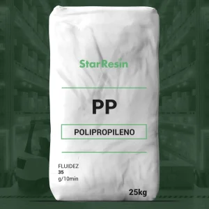 Nombre del producto: PP - HoPP - MFI 35 - Marcopolo Categoría: Polipropileno Atributos del producto: - Material: Polipropileno - Capacidad: 25 kg - Fluidez: 35 g/10 min Detalles visibles: - Marca: StarResin Diferenciadores técnicos: - Indicador de fluidez (MFI) de 35 g/10 min Funcionalidad: El polipropileno se utiliza comúnmente en aplicaciones industriales y de fabricación, ofreciendo propiedades de resistencia y versatilidad. Uso: Adecuado para moldeo por inyección, extrusión y otras técnicas de producción en la industria plástica.
