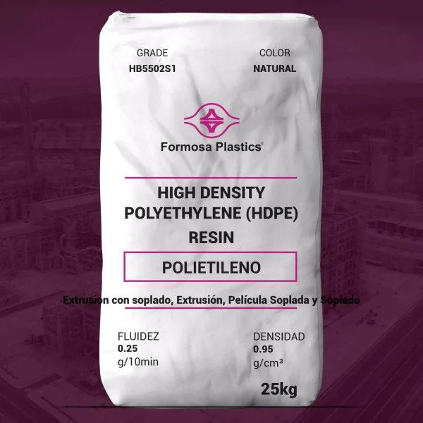 Nombre del producto: Formolene® HB5502S1 Categoría: Polietileno Marca: Formosa Plastics Características del producto: - Material: Polietileno de alta densidad (HDPE) - Color: Natural - Presentación: Bolsa de 25 kg Propiedades nominales: - Densidad: 0.95 g/cm³ - Fluidez: 0.25 g/10 min Aplicaciones sugeridas: - Extrusión - Moldeo por soplado - Películas sopladas Uso y funcionalidad: Este producto está diseñado para aplicaciones que requieren propiedades excepcionales de rigidez y resistencia a la fisuración ambiental. Adecuado para aplicaciones industriales, carcasas automotrices y tanques. Diferenciadores técnicos: - Cumple con los requisitos de la FDA según 21 CFR 177.1520 para contacto directo con alimentos. - Alta resistencia al estiramiento y elongación superior al 600%.